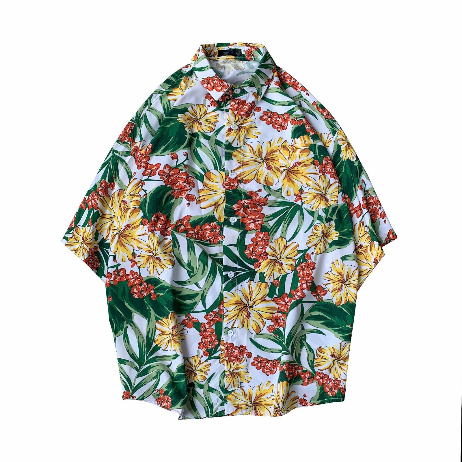 Estilo japonés retro floral camisa de manga corta de los hombres estilo coreano moda fresco todo partido guapo media manga hawaiana camisa de moda
