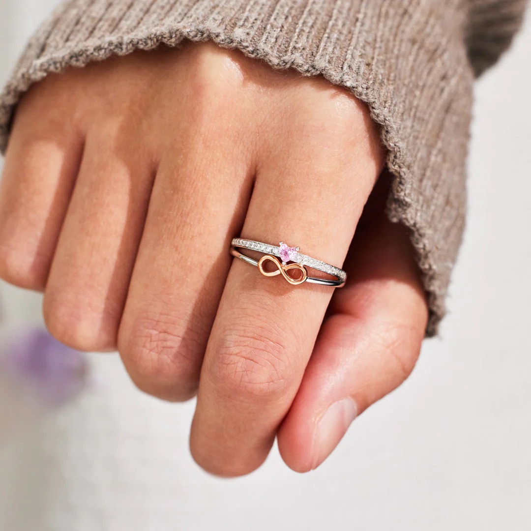 Zircon Inlay Material 925 Sterling Silver Zircon Infinity Heart Shape Rings