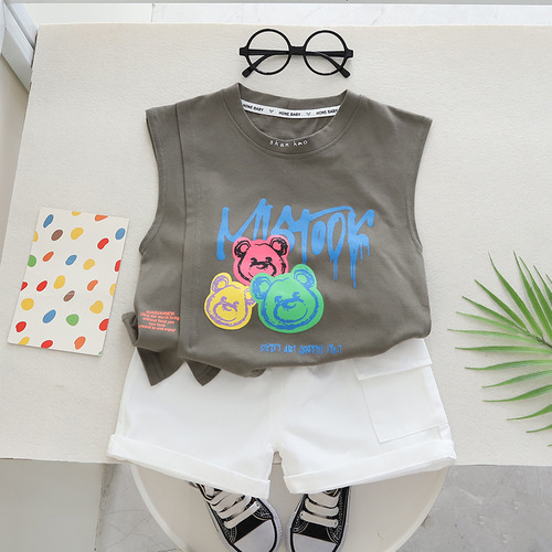 Children's vest suit boys thin Korean style children's clothing baby clothes summer girls two-piece set children's summer clothing trendy