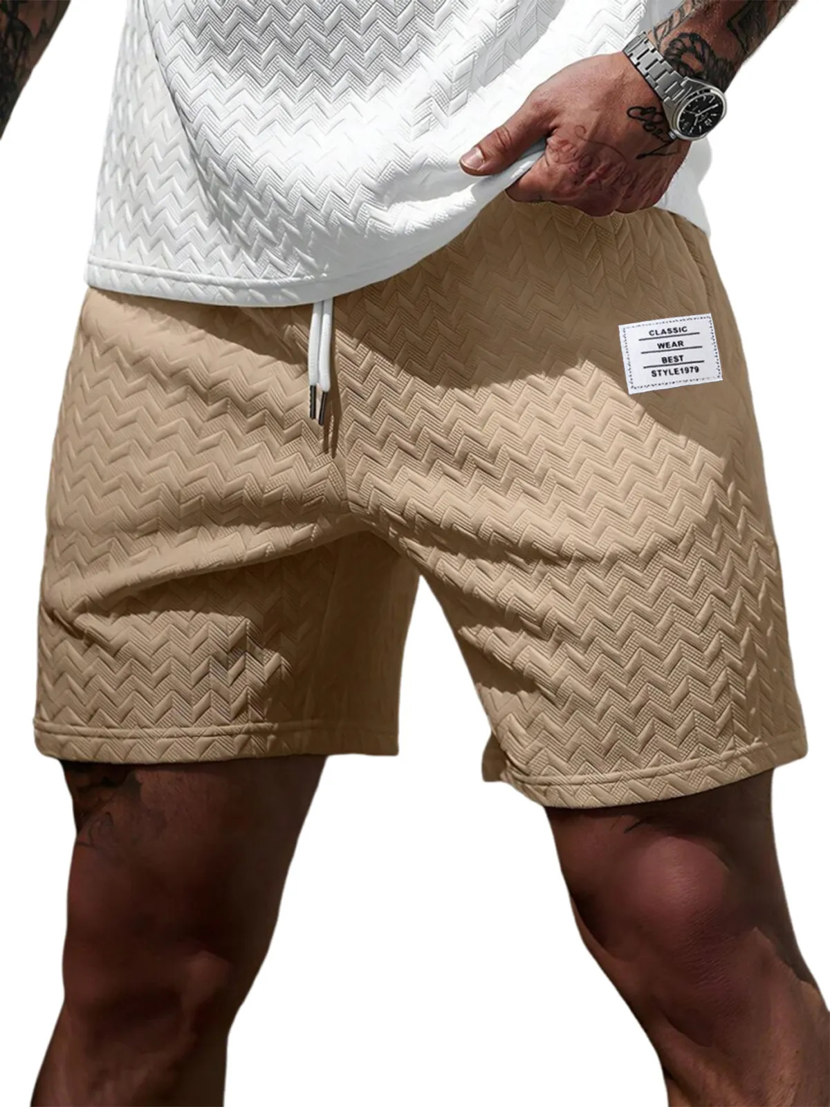 Men's Clothing Men's Summer Casual Shorts Loose Fit Solid Color Jacquard Fabric Drawstring Beach Pants Style For Formal & Casual_voghion.com