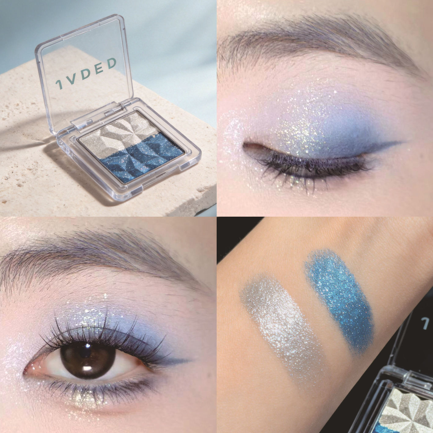 Jaded Impression Eyeshadow Highlighter Palette Ice Blue Smokey Small Portable Palette with Sparkling Glitter, Easy to Apply, Non-Flying Powder, Highlighting with Crushed Diamonds