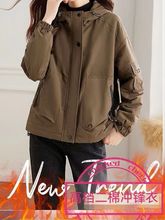 时尚冲锋衣女初冬新款安可拉红宽松连帽棉衣棉服