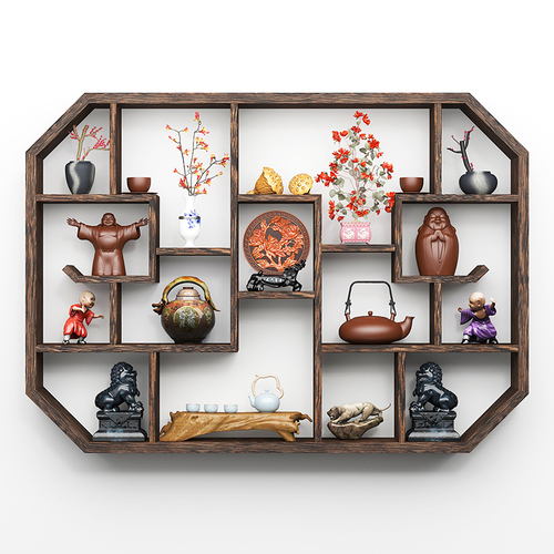 Wholesale Antique Display Shelf in Solid Wood, New Chinese Style, Wall-Mounted Tea Pot Display Rack, Minimalist & Modern Multi-Treasure Cabinet