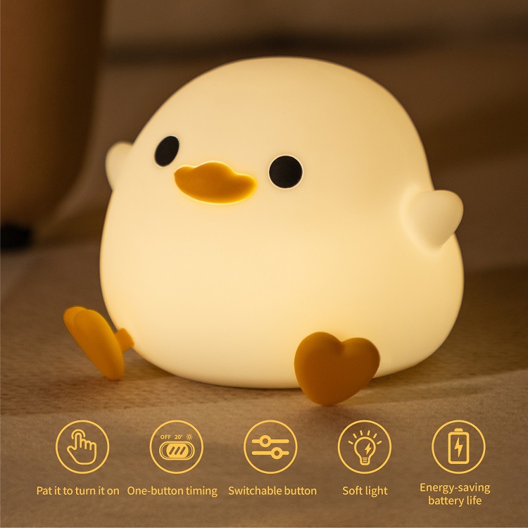 Beanbean Duck Silicone Night Light Ambient Light Bedside Charging Sleep Companion Tapping Sensor Light Cross-border