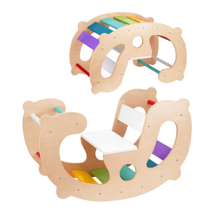 Wooden Children's Rocking Chair Kindergarten Early Education Interactive Toy Solid Wood Multi-Functional Rainbow Kindergarten Rocking Chair