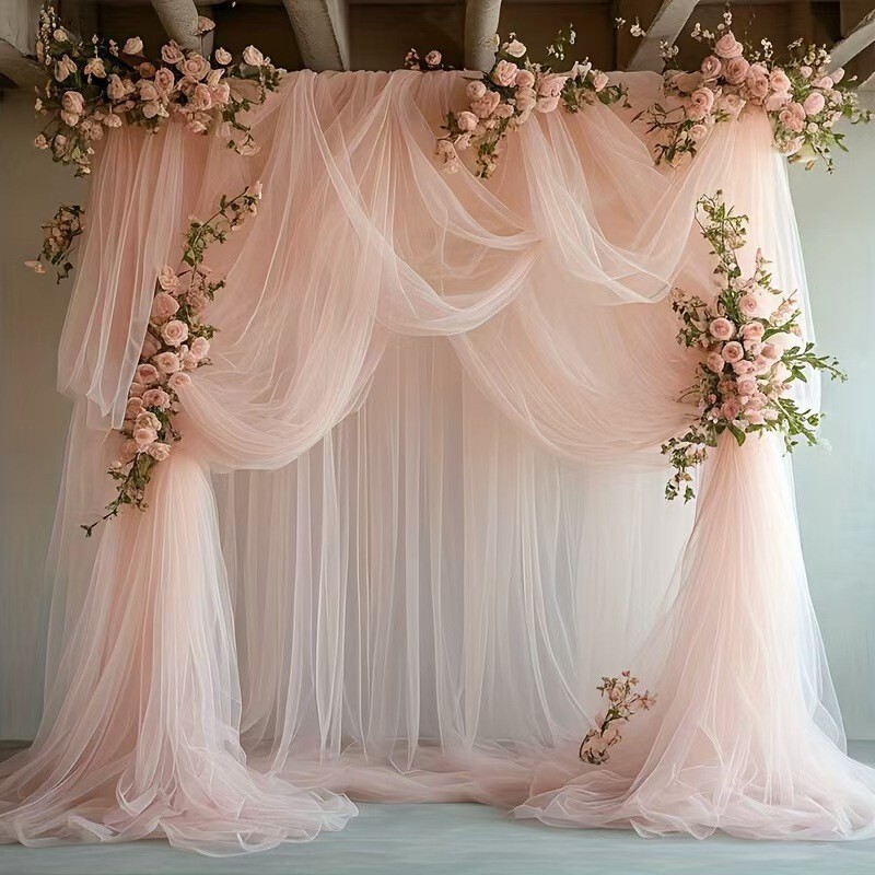 Sheer Wedding Mesh Outdoor Wedding Party Venue Decoration Background Sheer Wedding Arch Chair Curtain Sheer