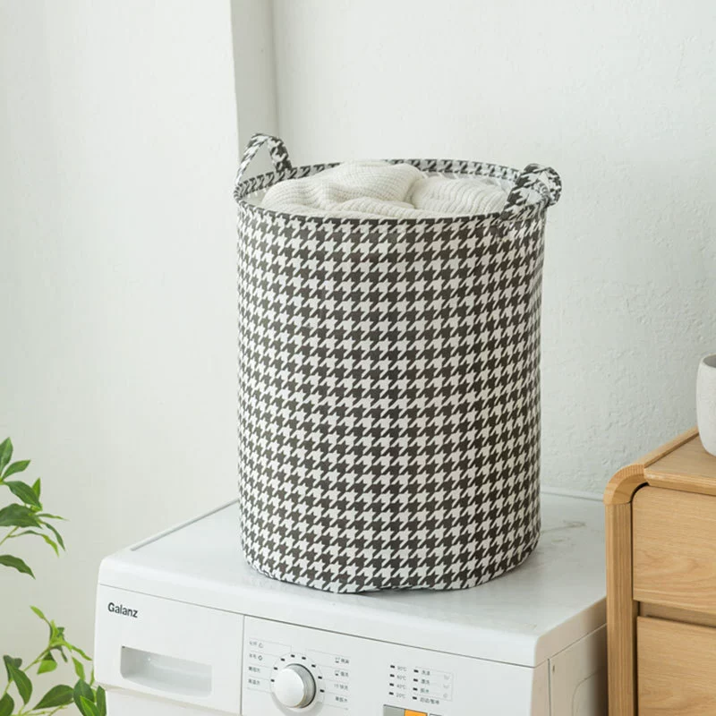 Folding laundry and storage basket, collapsible toy organizer, stripe or houndstooth, medium–extra large