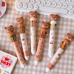 Bear 10-color ball-point pen cartoon push-type multi-color pen student writing tool ten-color push ball-point pen