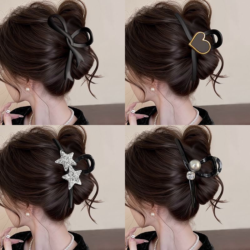 女性用ブラックグリッパー、大容量、ハイエンドシャーククリップ、2025年新作ハイエンドヘアクリップ、後頭部ヘッドギア|undefined