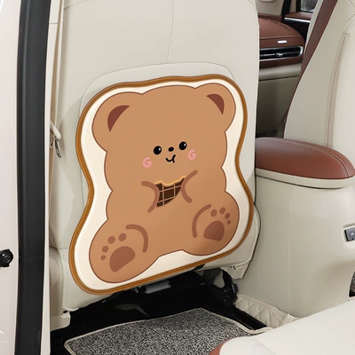 Creative Cartoon Car Seat Back Anti-Kick Pad Rear Storage Anti-Dirty Anti-Fouling Wear-Resistant Cute Car Seat Protection Pad (Chair back anti-kick pad) - biscuit-bear-short-style