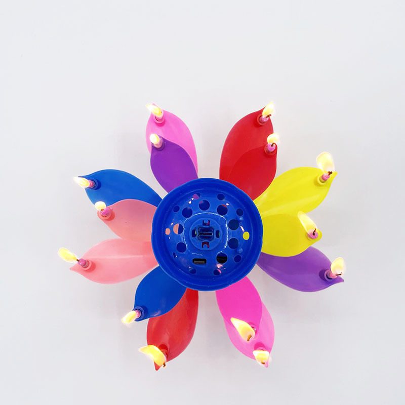 Wholesale music candle rotating lotus lotus birthday party double layer 14 electronic lotus lights creative craft candles