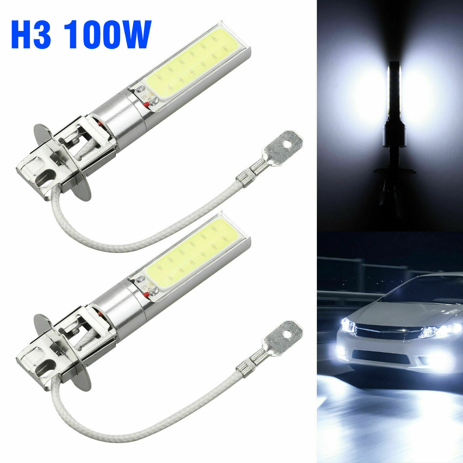 Comercio exterior COB lámpara de niebla LED de alta potencia H1 100W 12V lámpara de niebla de alto brillo H3
