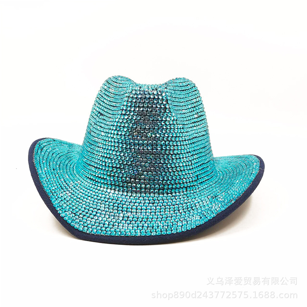 Sombreros de fiesta de diamantes hechos a mano sombreros de jazz de diamantes de color europeo y americano sombreros de vaquero sombreros 2024