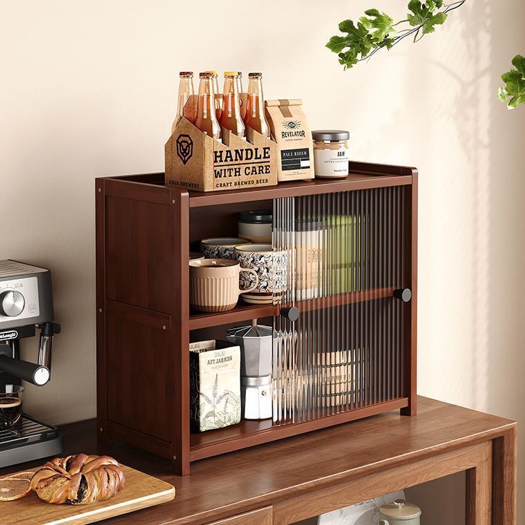 Desktop Cup Holder Storage Rack Home Dining Side Cabinet Kitchen Table Dust-Proof Storage Cabinet with Door Solid Wood Bogu Rack