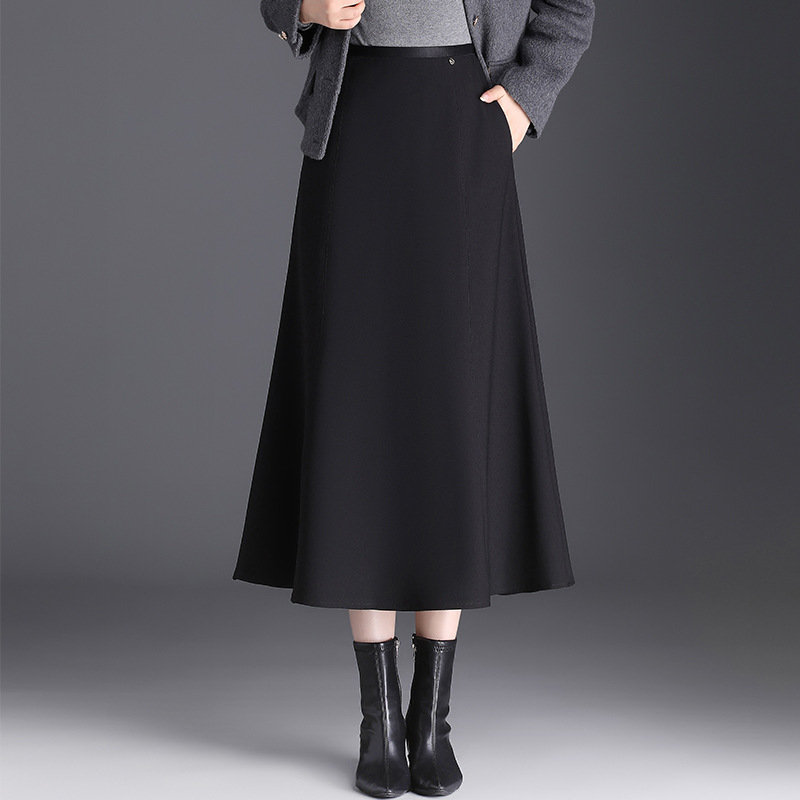 时尚拼接A字裙女装2025秋冬季半身裙女感a字裙质感大摆休闲中长裙|undefined