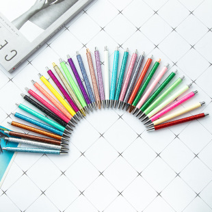 Press gold powder ballpoint pen wholesale foreskin pu glitter pen printable logo creative multi-color metal ballpoint pen