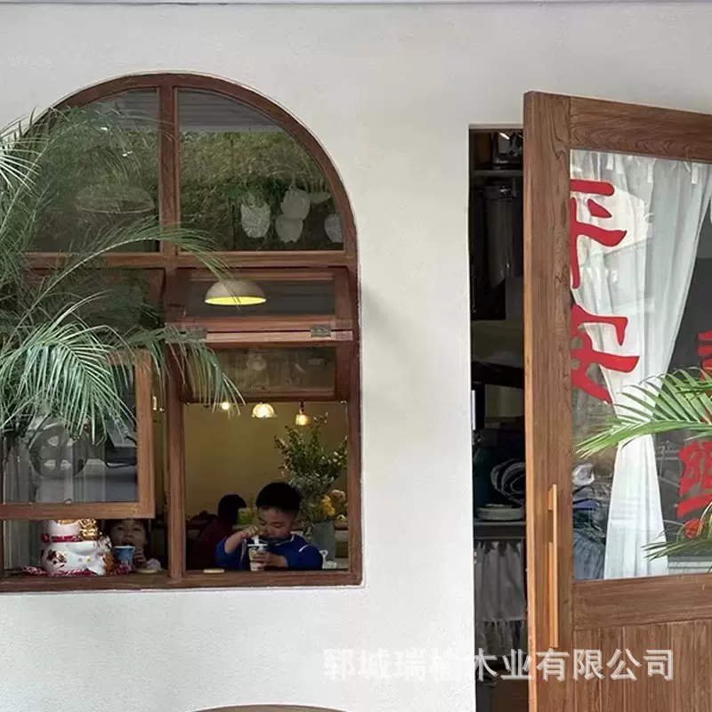 网红民宿装修门窗实木可折叠门窗翻窗复古门店铺大门榆木吧台窗