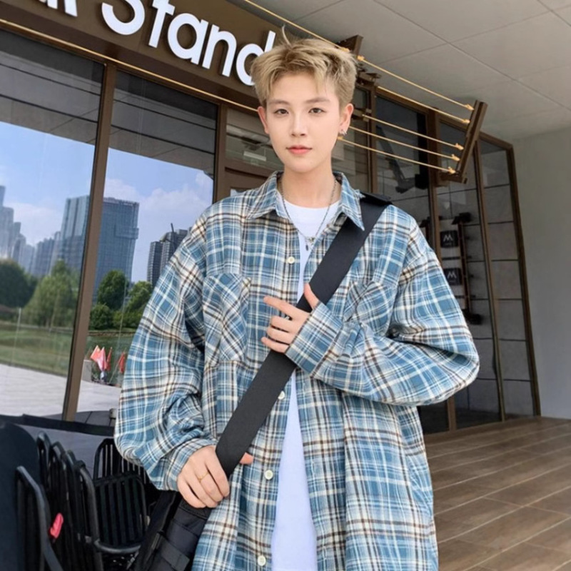 Korean Dopamine Plaid Shirt Men's Spring and Autumn Trendy Brand Youth Lapel Loose Shirt Coat Atmosphere Early Autumn
