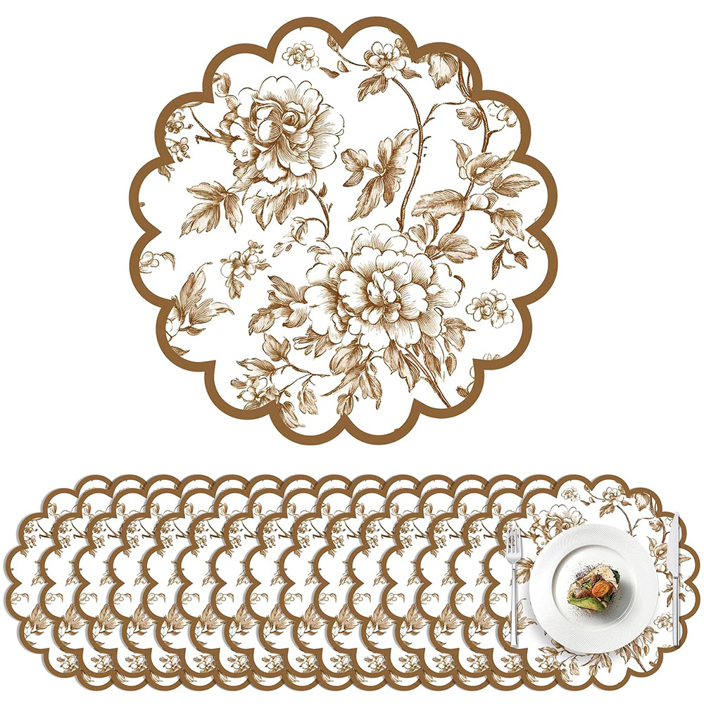 Amazon cross-border brown simple floral paper placemats, wedding disposable placemats, unique-shaped autumn and winter table decorations