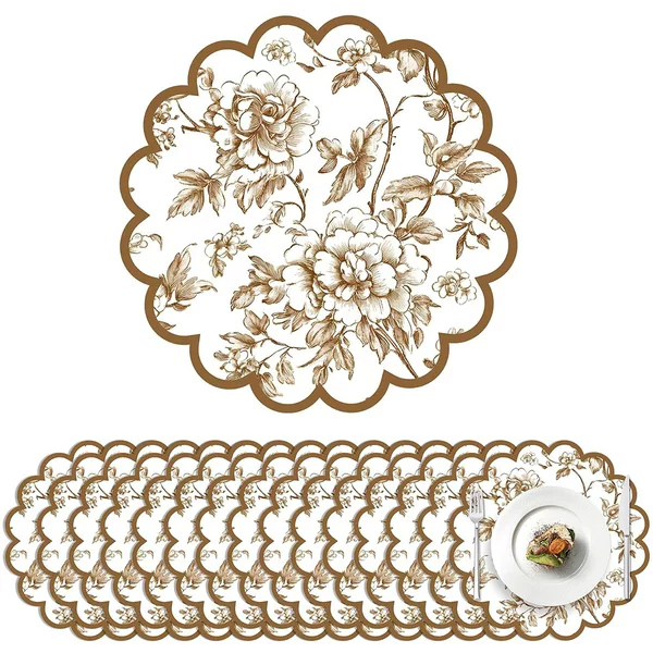 Amazon cross-border brown simple floral paper placemats, wedding disposable placemats, unique-shaped autumn and winter table decorations