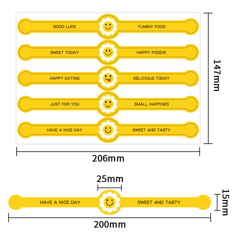 100개 스티커 | 노란색 긴 스트립 베이킹 스티커 수제 디저트 케이크 달걀 노른자 바삭한 포장 상자 밀봉 스티커