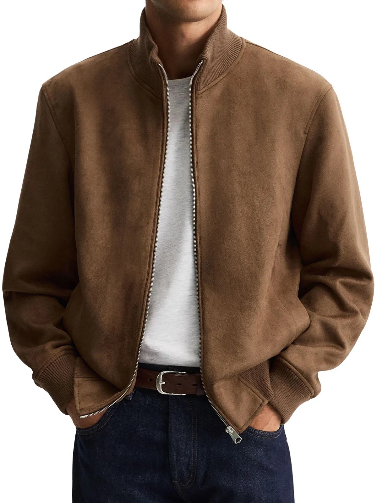Demi-season men's solid color colored jacket with zipper