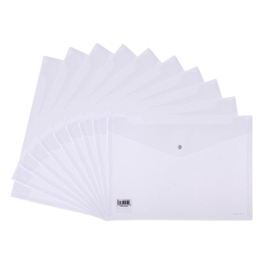 Deli 8308 Bolsa transparente para archivos A4, bolsa para documentos con cierre a presión, bolsa de plástico para archivos, almacenamiento de papeles de prueba para estudiantes.