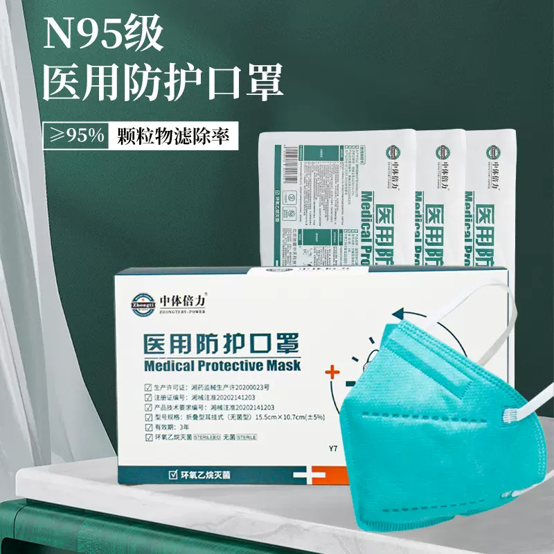 N95医用口罩中体倍力Y7无菌型折叠耳挂防飞沫粉尘防护口罩