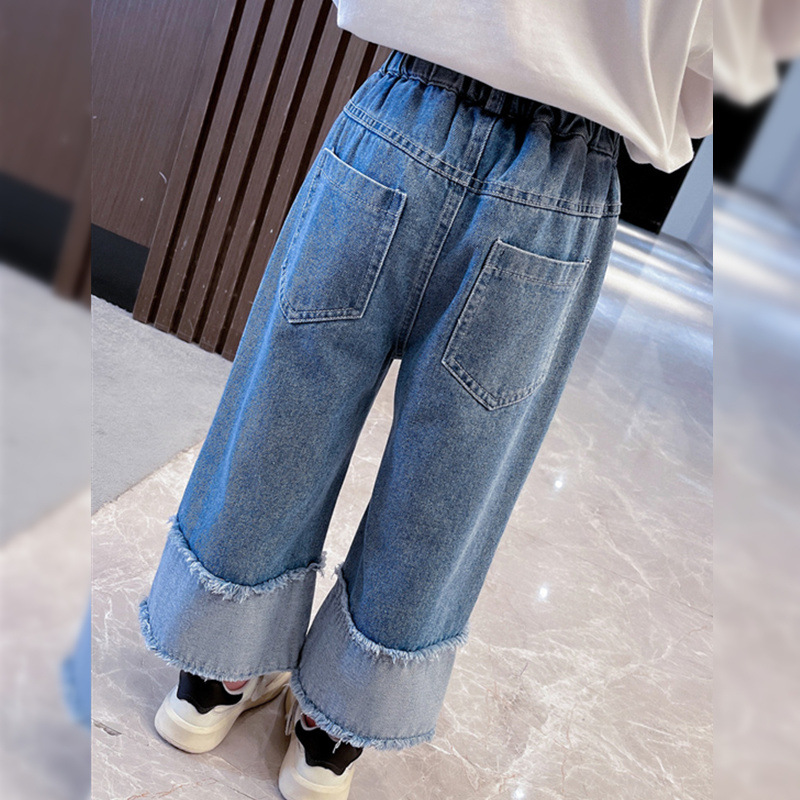Nuevos pantalones jeans de chicas de moda 2026 primavera y otoño bebés femeninos piernas amplias de primavera pantalones de primavera para niños image 4