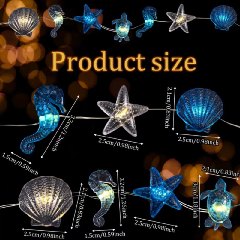 Ocean-Themed Led String Lights with Stars, Shells, Conch, and Turtle Designs, Colorful Flashing Lights, Outdoor Waterproof Garden Decoration Ocean-Themed Led String Lights with Stars, Shells, Conch, and Turtle Designs, Colorful Flashing Lights, Outdoor Waterproof Garden Decoration