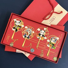 中国风可爱卡通熊猫文创纪念品批发金属书签礼品套装毕业季学礼物