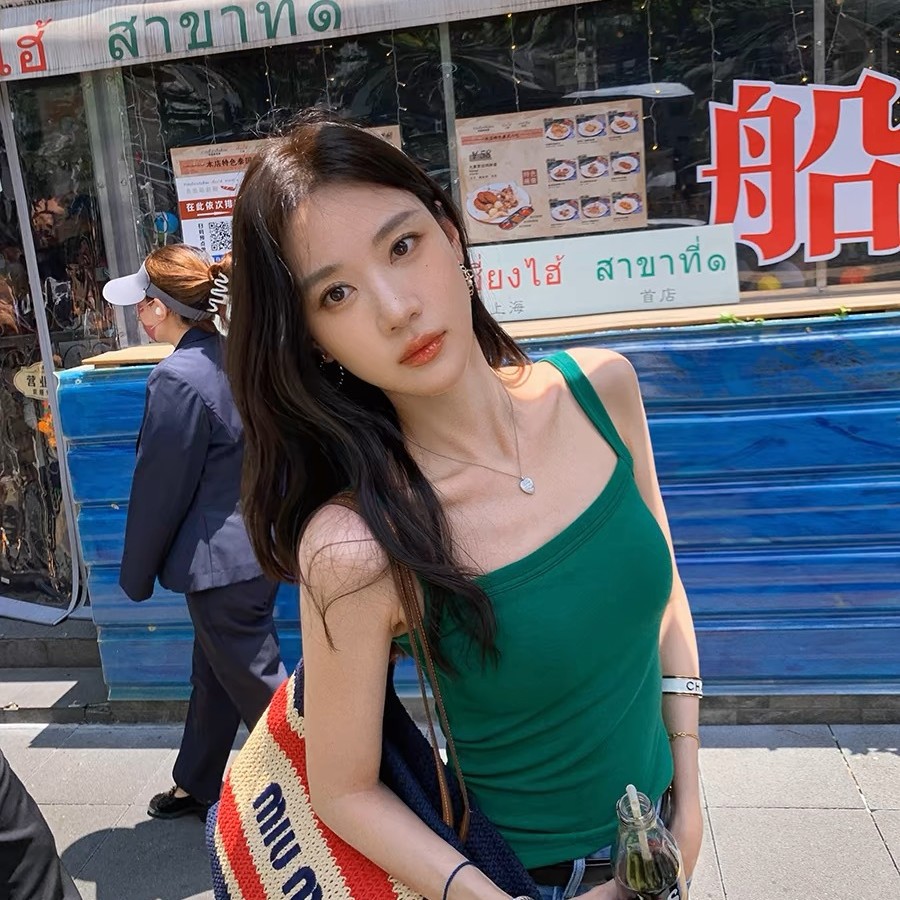 2428# New Solid Color Slim Fit Side Split Cotton Comfortable Skin-friendly All-match Outer Wearing Spice Girl Vest for Women