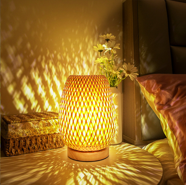 lámpara de mesa de bambú y madera lámpara de cabezal de cama dormitorio estudio de bambú ambiente lámpara de noche lámpara de mesa pequeña lámpara de escritorio retro estilo japonés