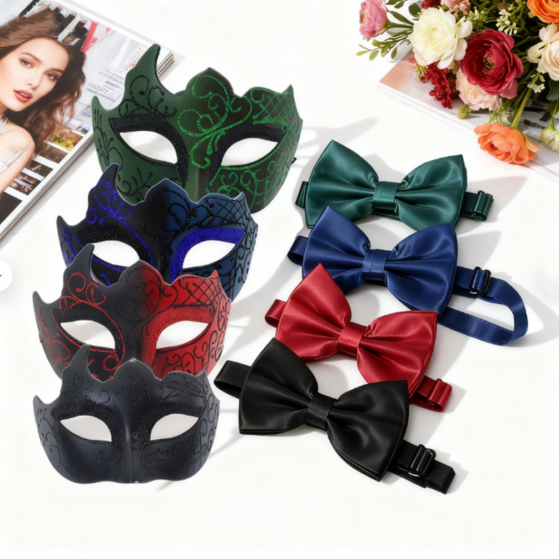 Amazon venta caliente máscara de encaje pintada para adultos media cara set corbata caballero alto sentido set de fiesta
