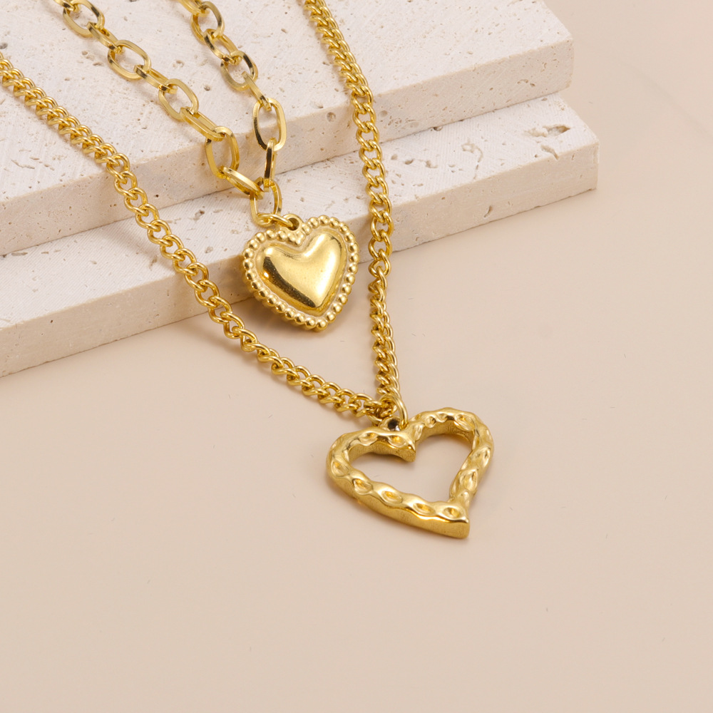 Retro Heart Shape Titanium Steel Plating Layered Necklaces 1 Piece