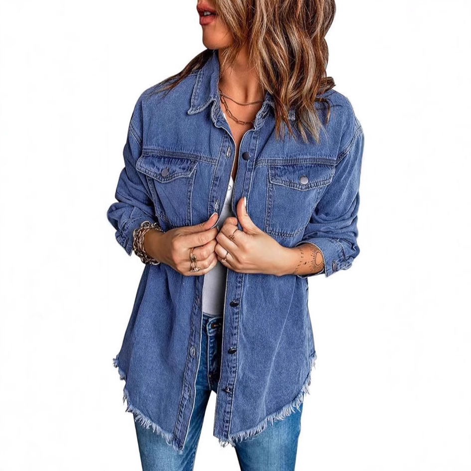 Cross Border Women's Oversized Denim Jacket Casual Long Sleeve Denim Shirt Dressed Denim Jacket 2025 Spring Clothing