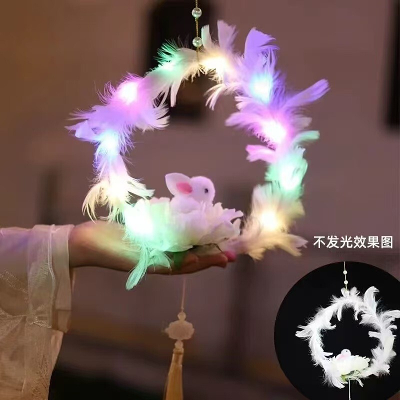 批发古风花灯中秋节日礼品景区摆摊灯笼玩具手提发光玉兔昙花灯笼|undefined