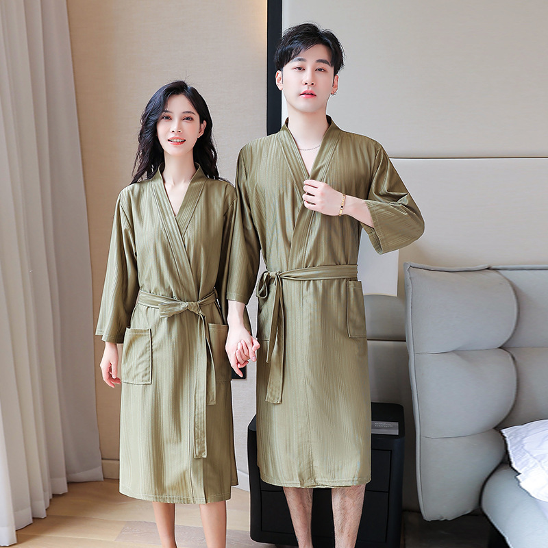 Pajamas Women's Cool Silk Bathrobe Hotel Bathrobe Sweatshirt Thin Simple Couple's Nightgown Home Clothes Summer Morning Gown