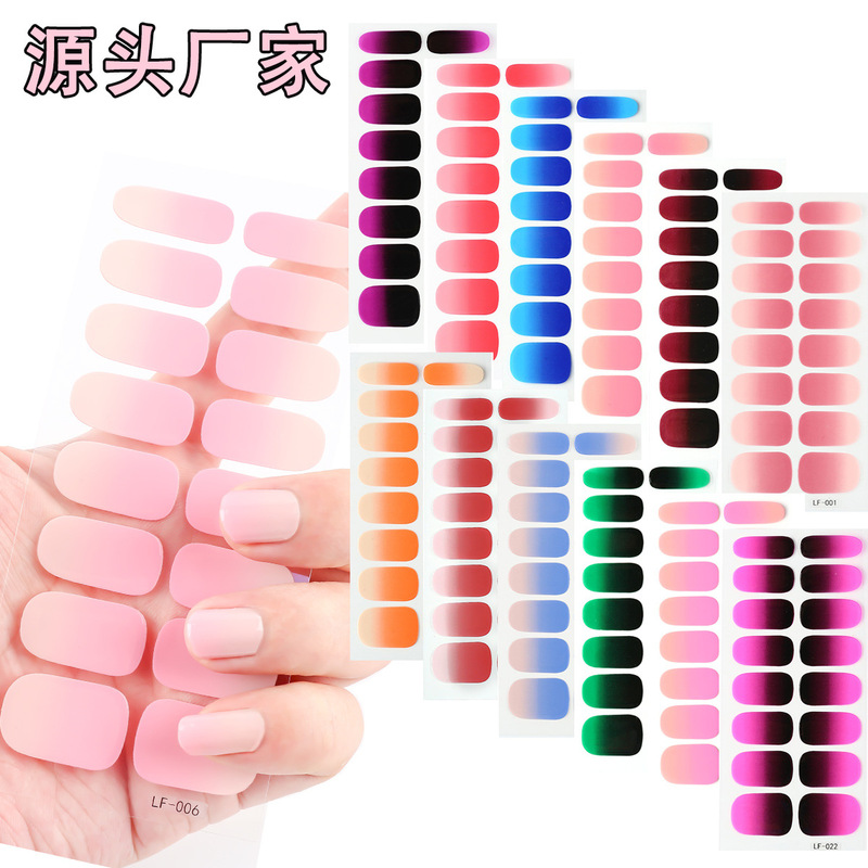 Cross-Border Popular Nail Art No-Bake Gel Full-Cover Ins Solid Color Gradient 16-Finger Portable Easy-To-Use Nail Stickers
