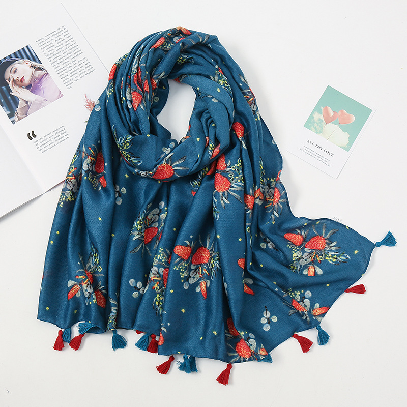 200g Weight Silk Scarf Classification Holiday, Daily Occasion Polyester Material Flower Pattern Spring, Autumn Season Women's Gender Sweet, Pastoral Style Women's Sweet Pastoral Flower Polyester Silk Scarf 无
