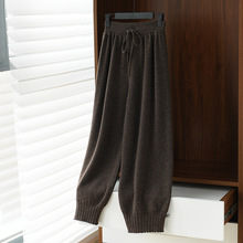 秋冬新款羊绒针织奶奶裤女四平加厚高腰宽松萝卜裤九分裤羊毛裤