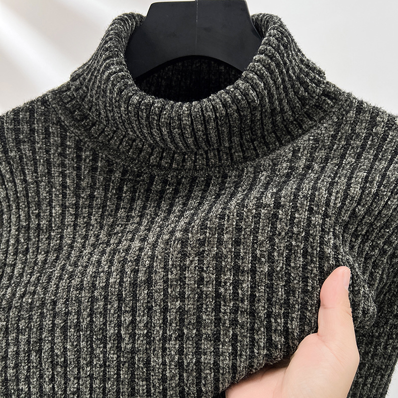 High neck solid color middle-aged men's autumn winter new style, thick and warm base knit sweater, inner top_voghion.com