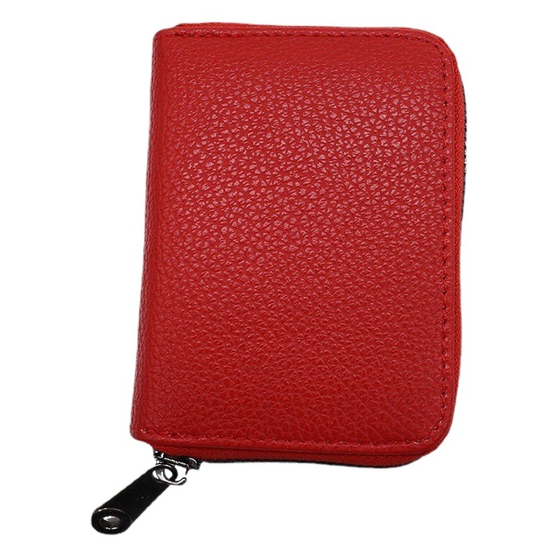 Paquete de tarjetas para mujer de gran capacidad con múltiples posiciones de tarjetas, monedero de patrón de lichi de color sólido, bolso de almacenamiento de documentos de cuero para hombres, pu