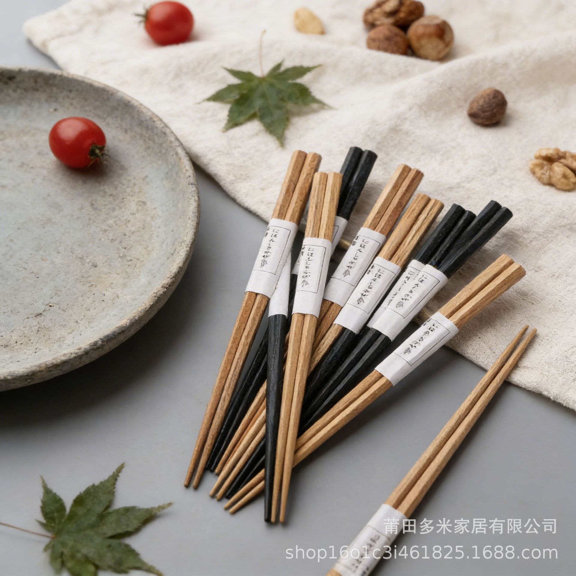 일본식 원목 젓가락, 밤나무 흑단 육각 젓가락, 뾰족한 끝 젓가락, 미끄럼 방지, 가정용 및 상업용 도매, 나무 식기류