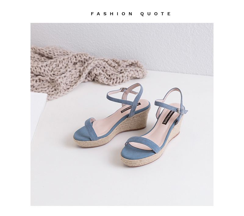 Sandal nữ quai ngang hở mũi gót cao 7 cm đế rơm — Màu đen chi tiết 15