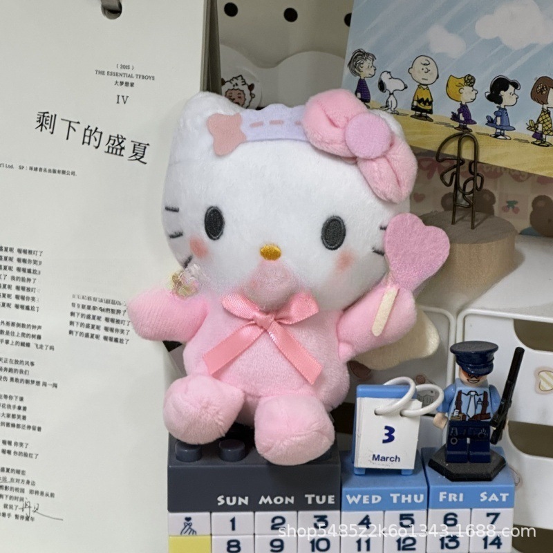 黑色草帽kitty帽宝宝挂件爱心扣公仔玩偶可爱赫本风挂饰钥匙扣|undefined