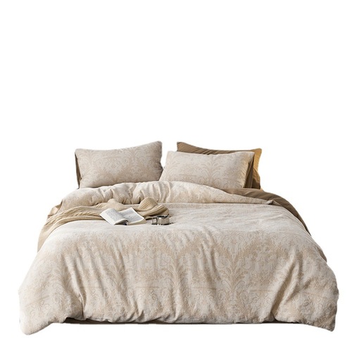 ins style three-layer yarn pure cotton four-piece set jacquard cotton quilt cover fitted sheet washed cotton sheets bedding wholesale