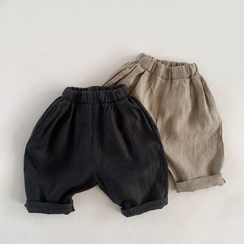 Children's summer new unisex Korean-style loose cotton linen five-pocket pants for kids seven-year-old trendy kids' pants