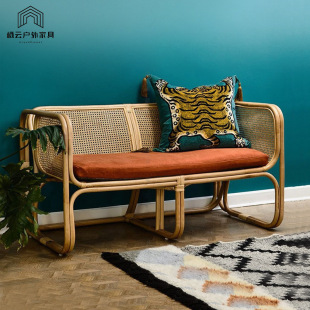 Customized Scandinavian Real Rattan Chair Sofa Combination Living Room Balcony Casual Rattan Art Chair Balcony Double Sofa Chair