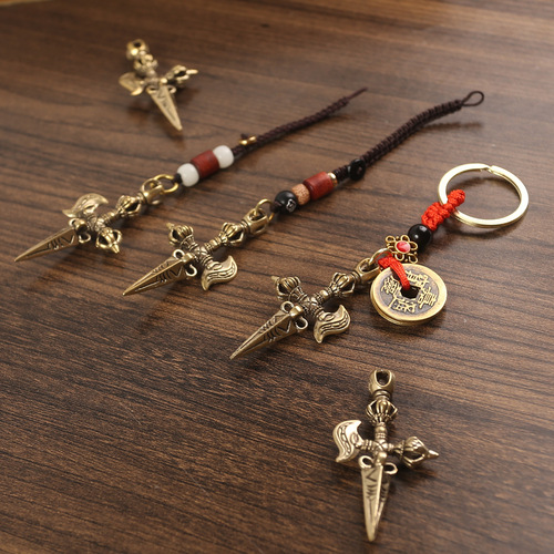 Pure brass tantric crescent ax vajra keychain pendant pendant accessories magic brass retro small pendant